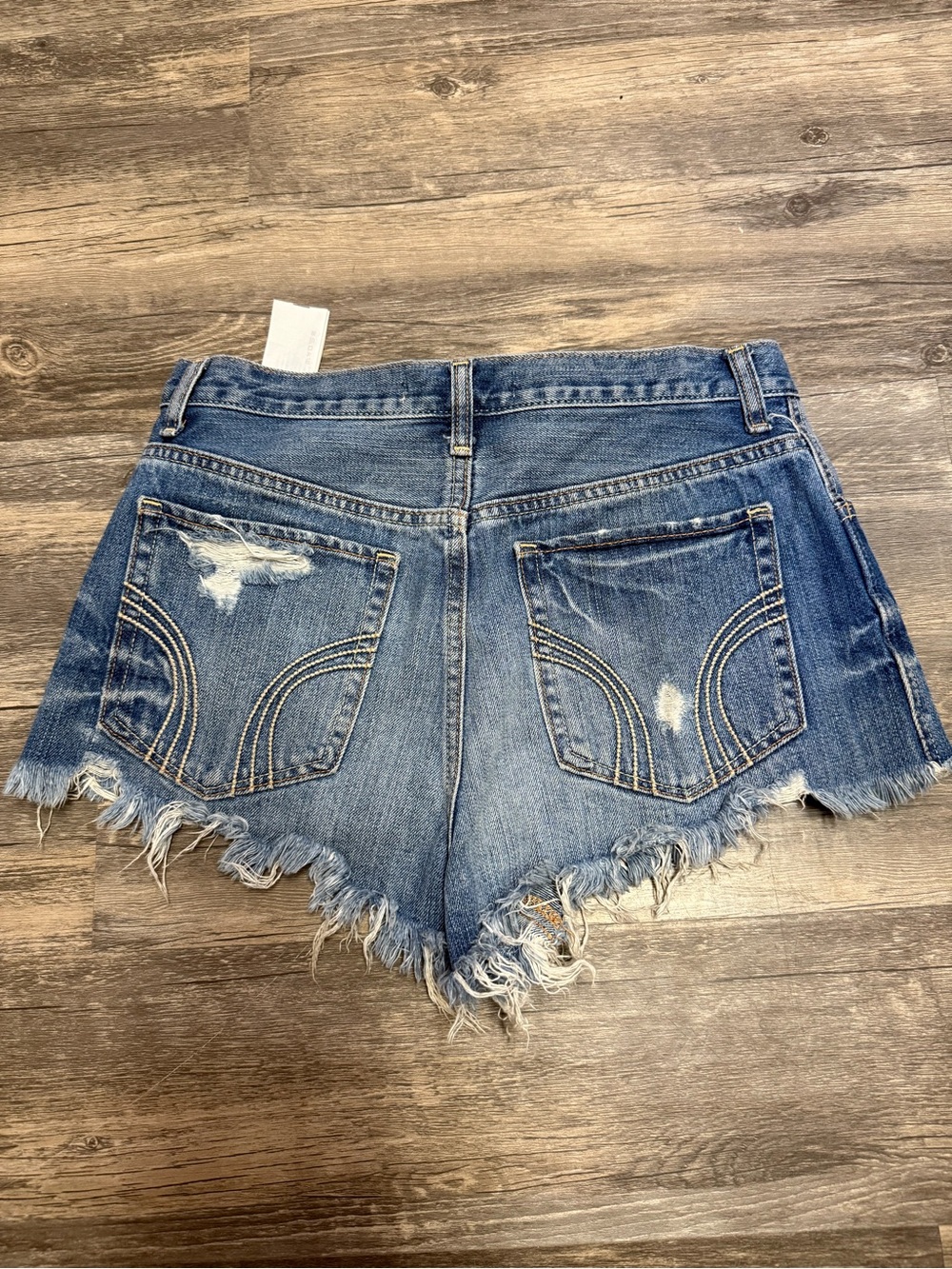 Hollister Distressed Frayed Hem Denim Shorts - Blue